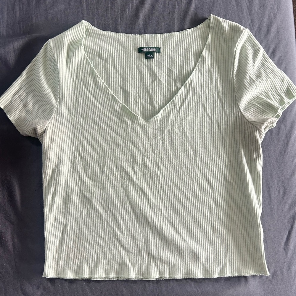 Ribbed V-Neck Mint Top